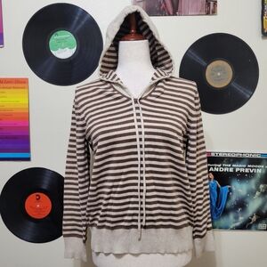 Relativity | Y2K Striped Brown and Beige Hoodie Top